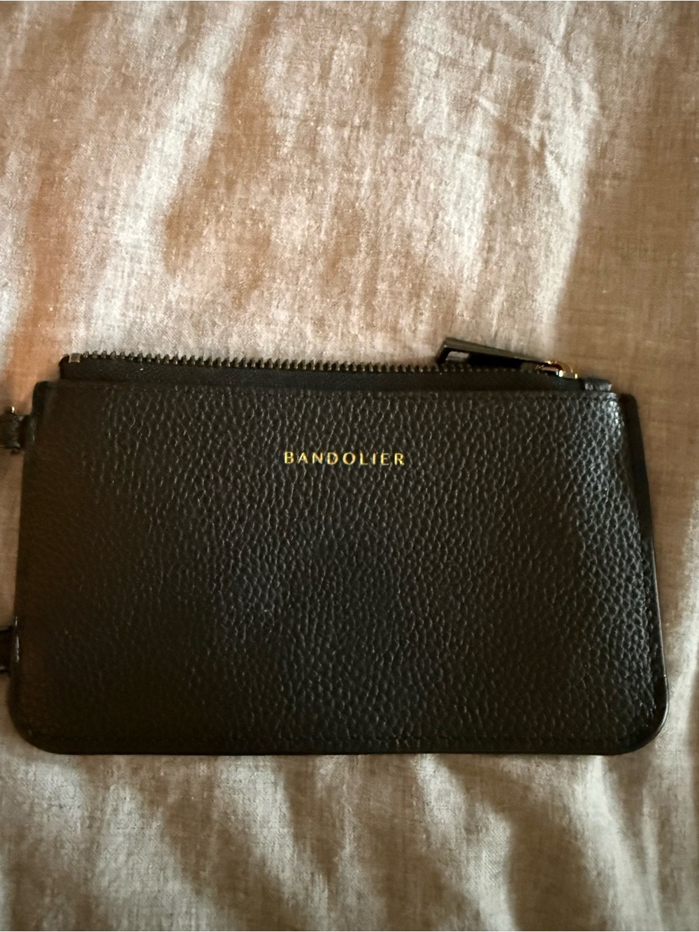 Bandolier Black Pebbled Leather Zip Pouch with Gold Logo
